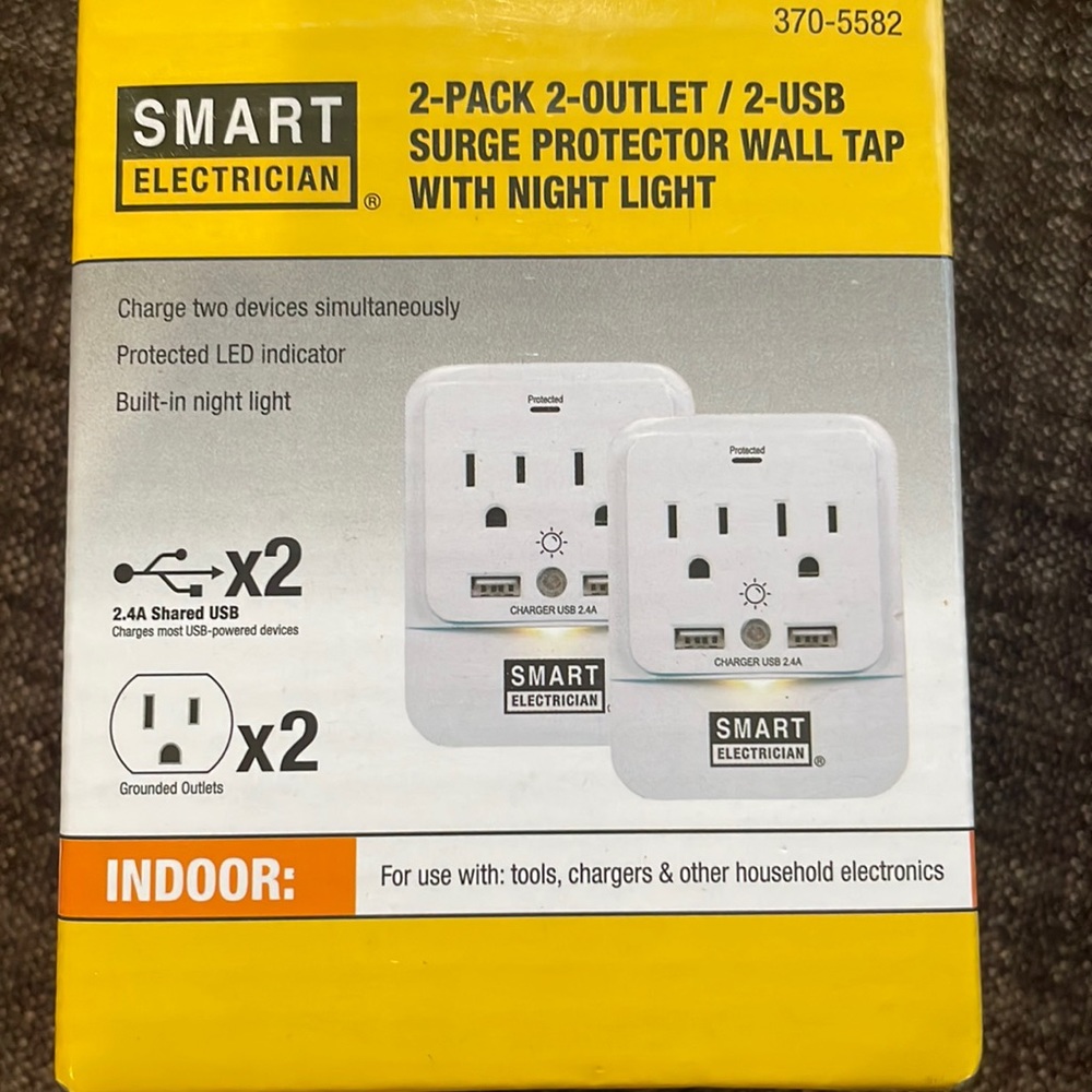 2-Pack 2-Outlet/2-USB Surge Protector Wall Tap with Night Lot